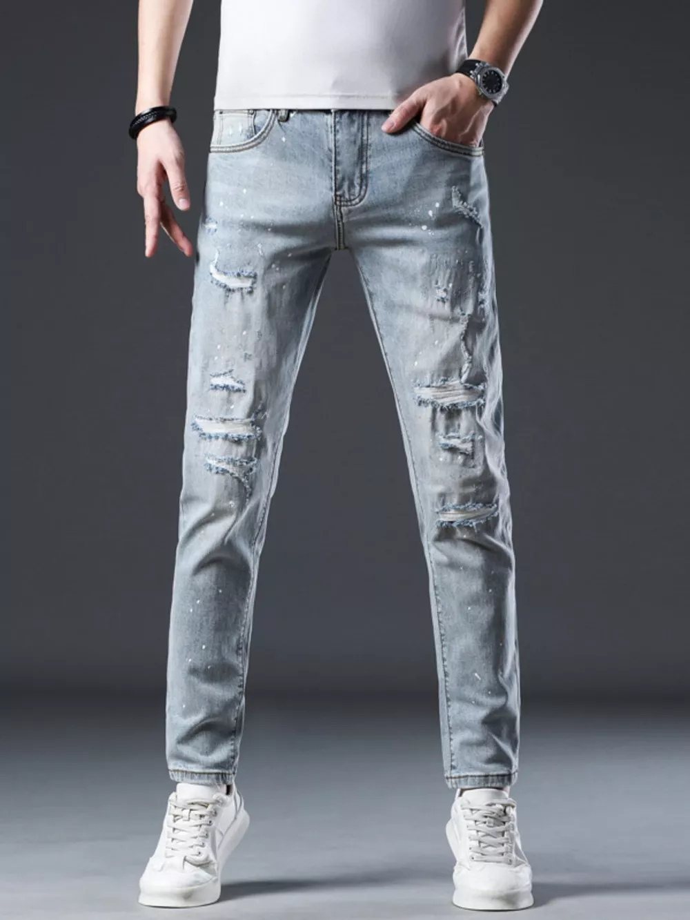 Men's Distressed Slim Fit Jeans, image 2