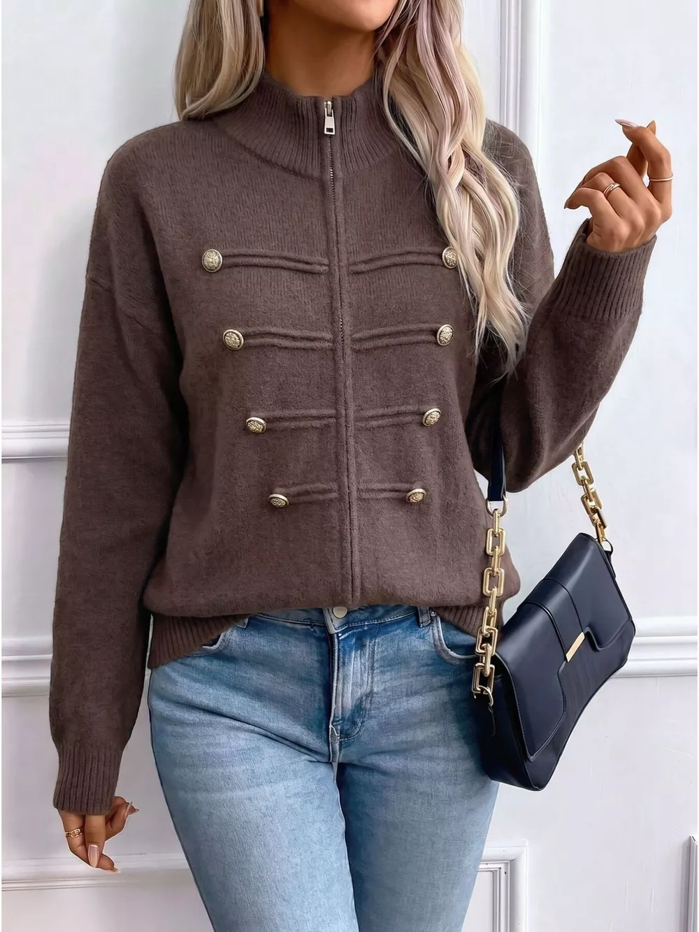Zip-Up Long Sleeve Cardigan, image 5
