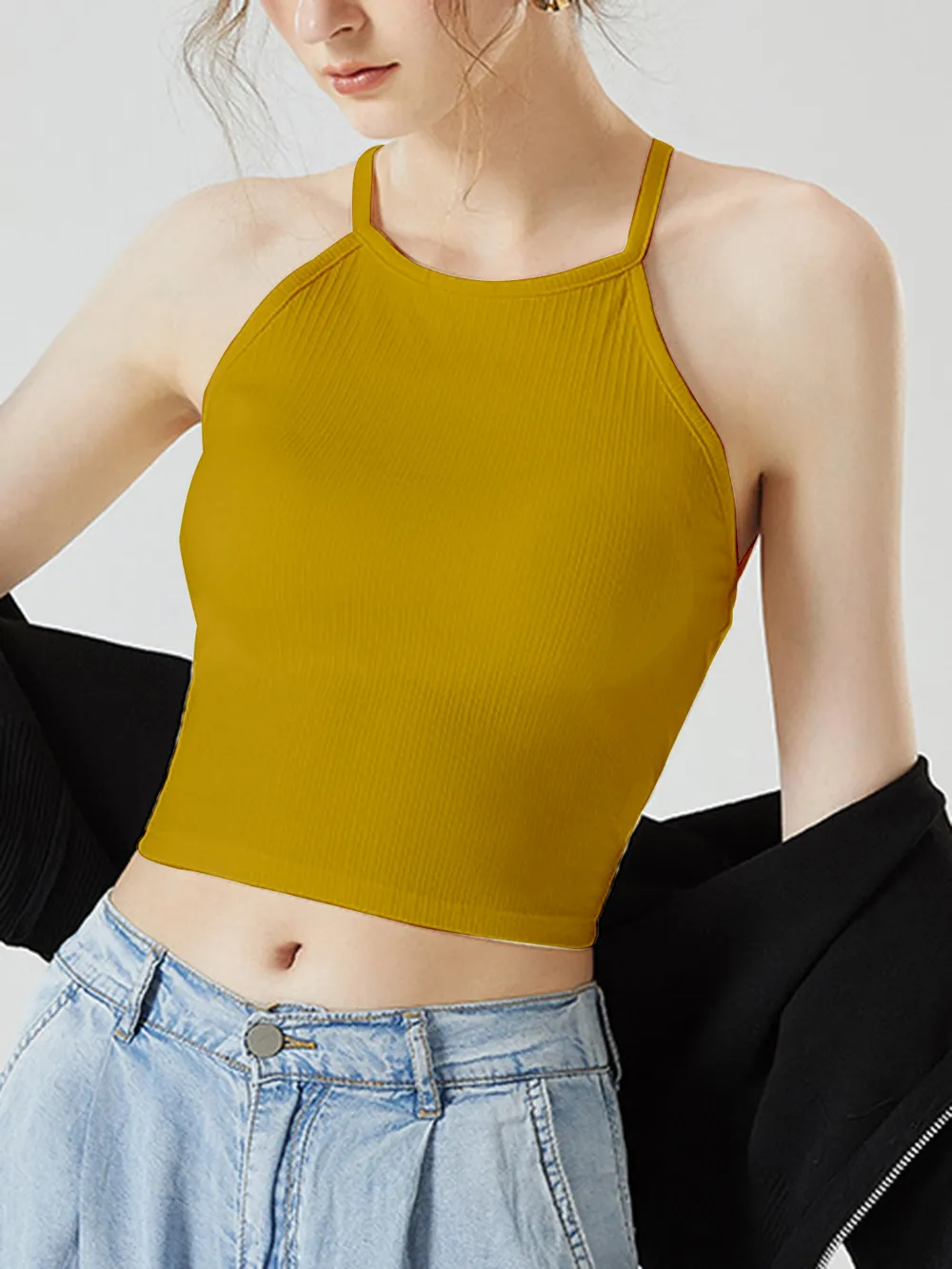 Grecian Neck Cropped Tank with Chest Pads, image 13
