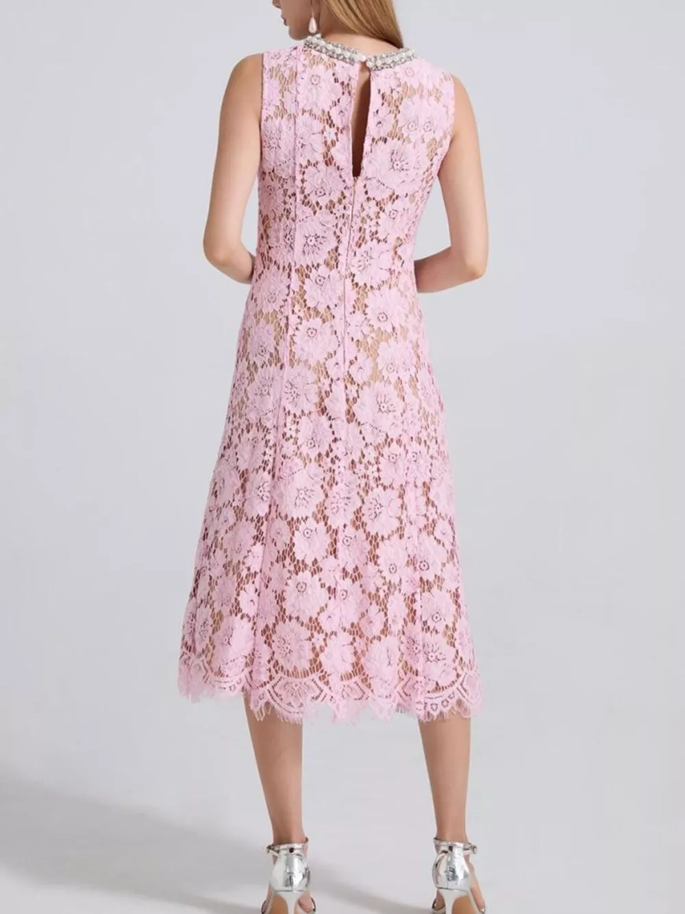 Pearl Neckline Sleeveless Lace Dress, image 26