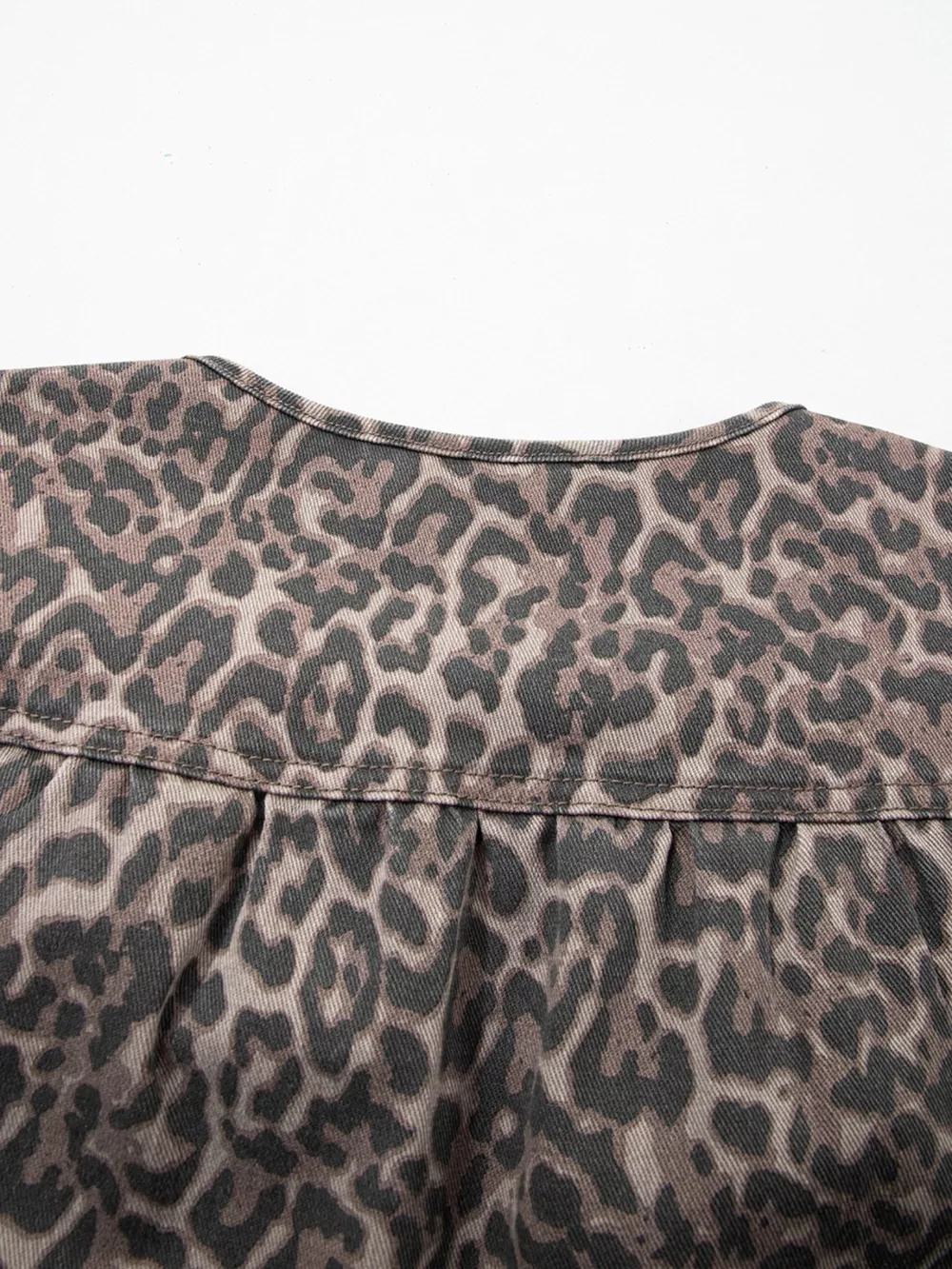 Leopard Print Ruffle Hem Denim Top, image 7