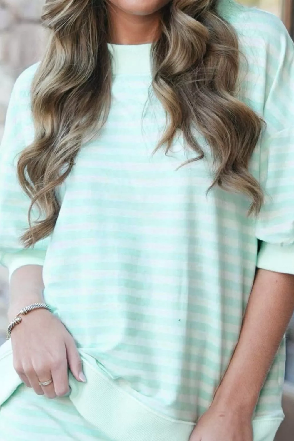 Striped Round Neck Top and Skirt Set, image 2
