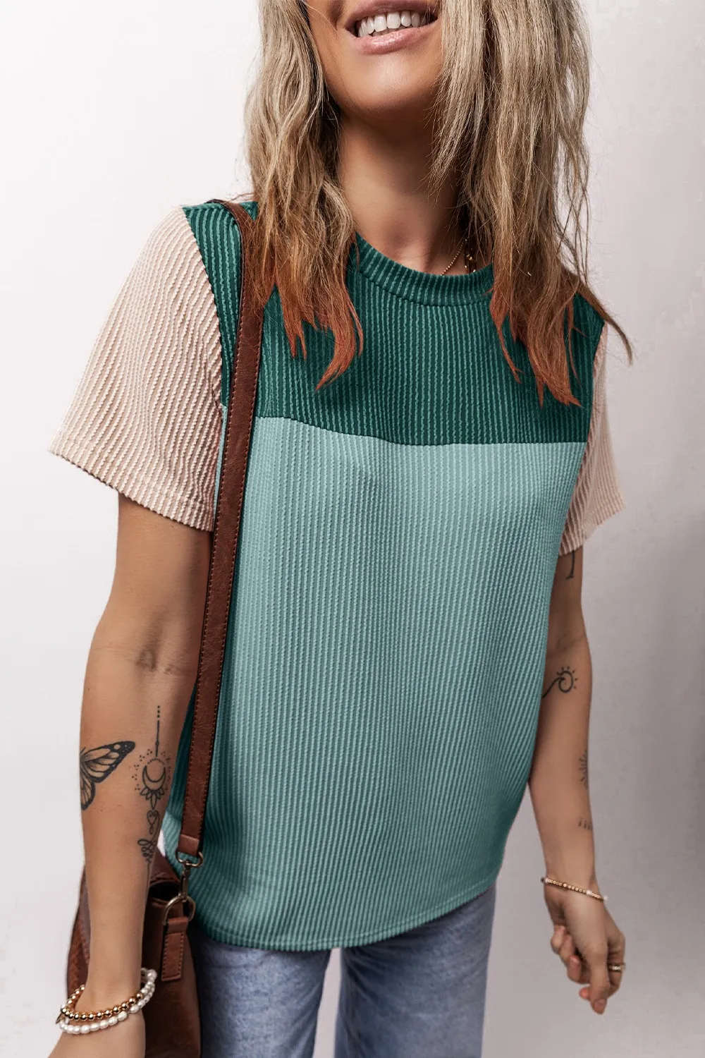 Color Block Round Neck Short Sleeve T-Shirt, image 6