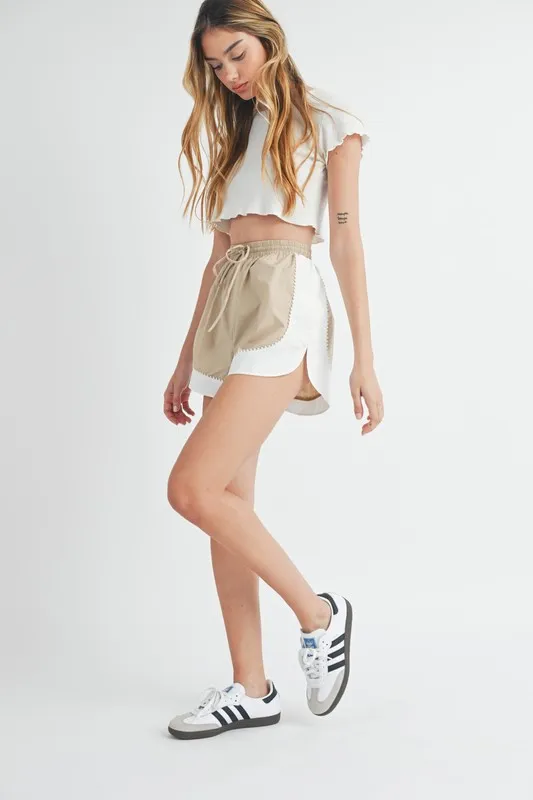 Drawstring Waist Contrast Trim Detail Shorts, image 3