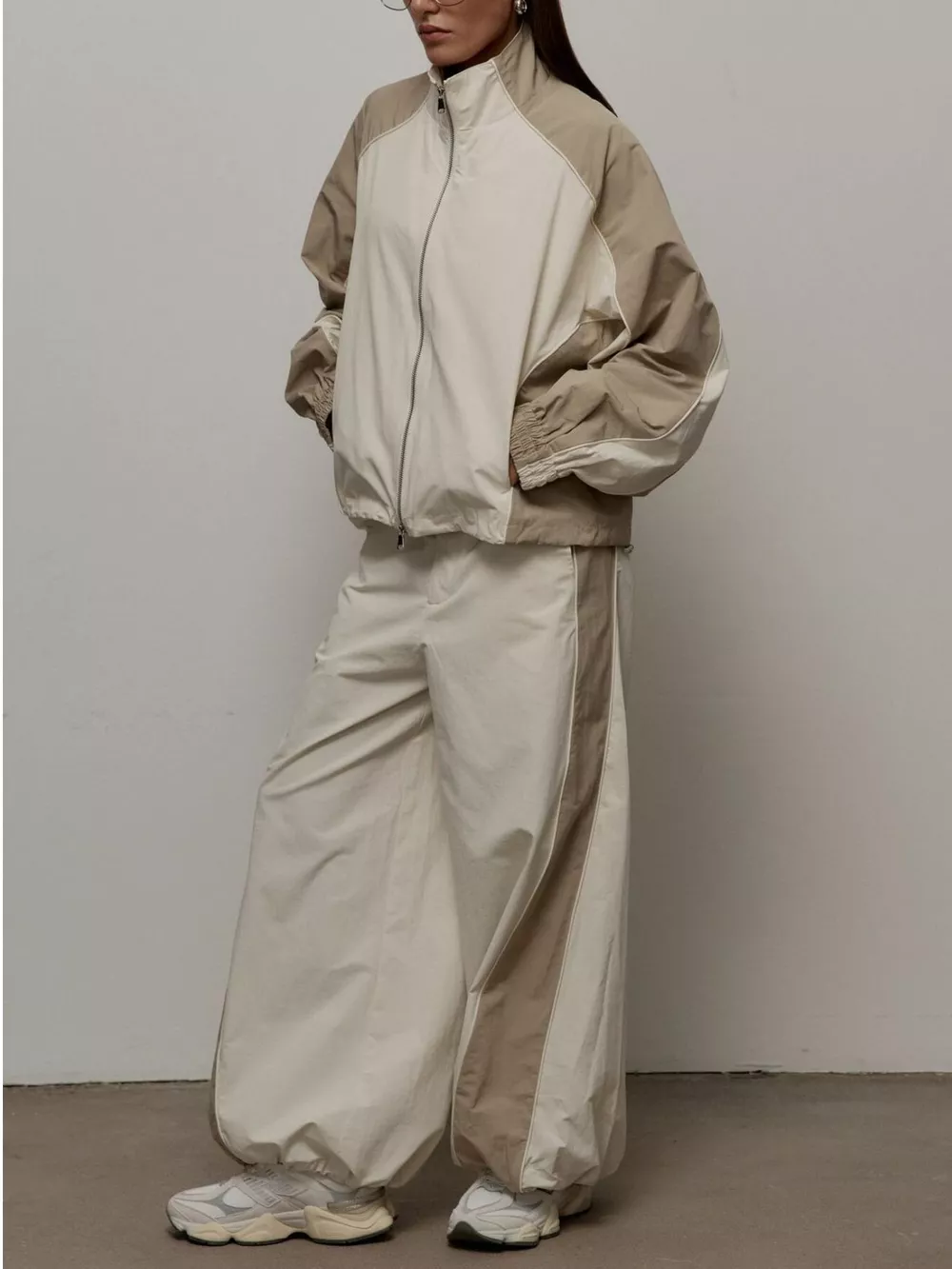 Color Block Zip Up Outerwear and Pants Set