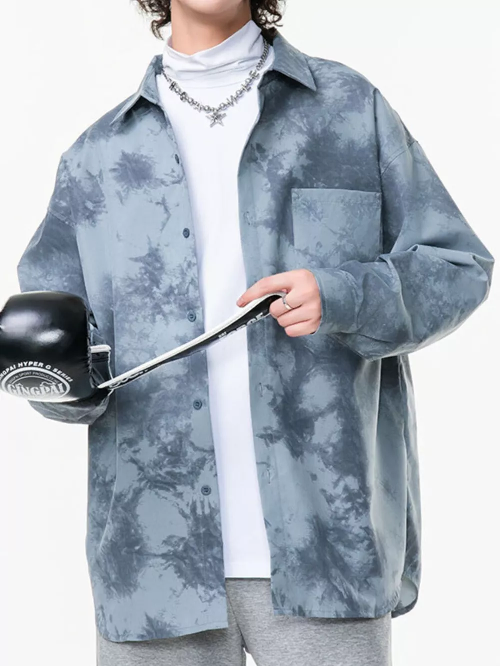 Men's Plus Size Tie-Dye Oversized Button-Up Shirt, image 7