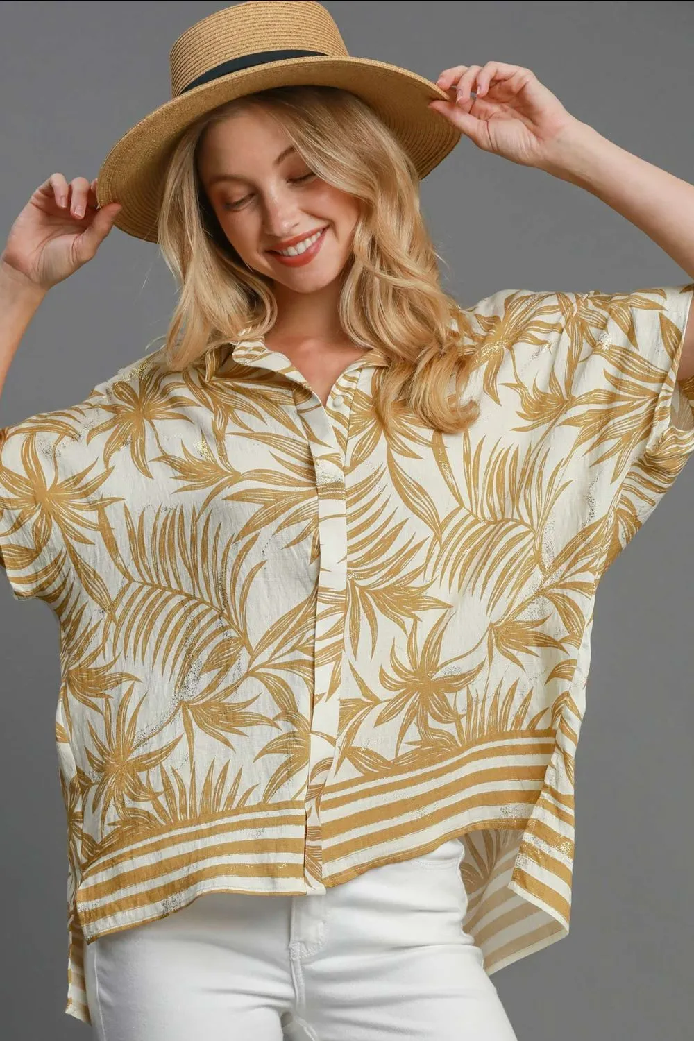 Full Size Tropical Print Button Down Shirt Plus Size