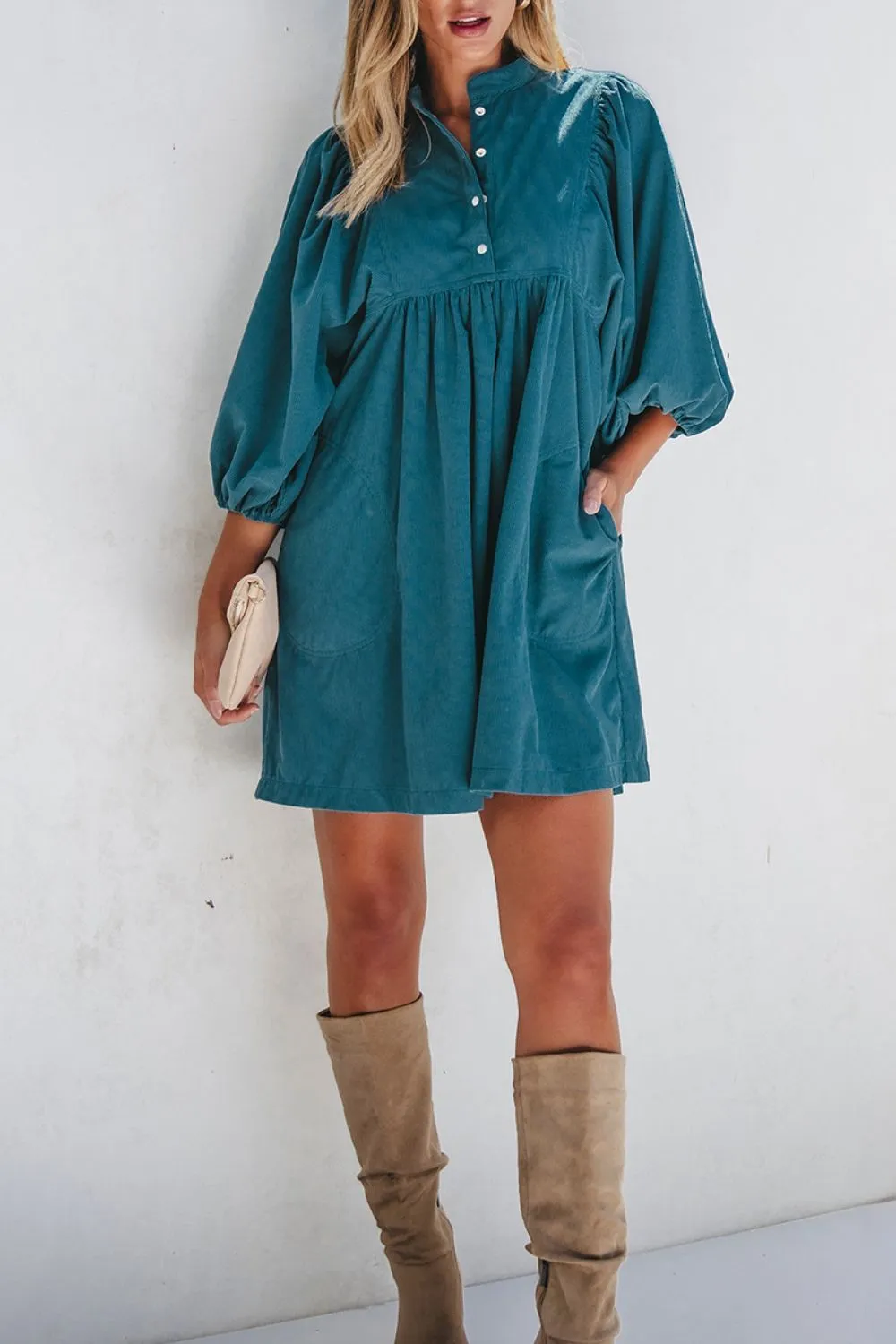 Corduroy Quarter Snap Three-Quarter Sleeve Dress, image 15