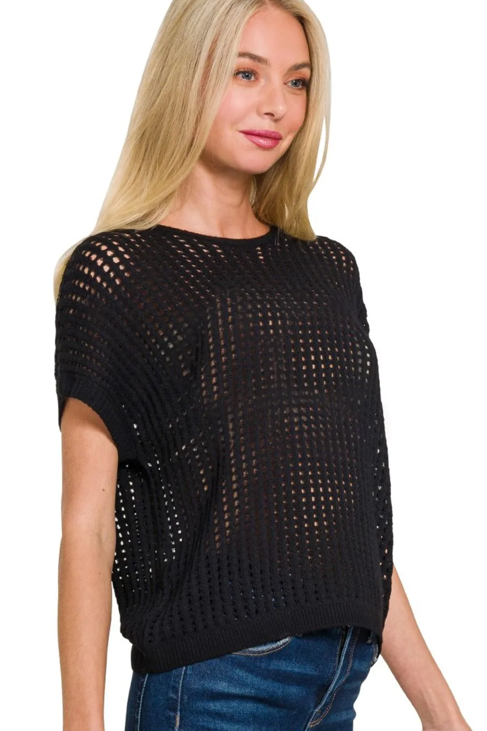 Viscose Crochet Knit Sheer Hollow Sweater, image 2
