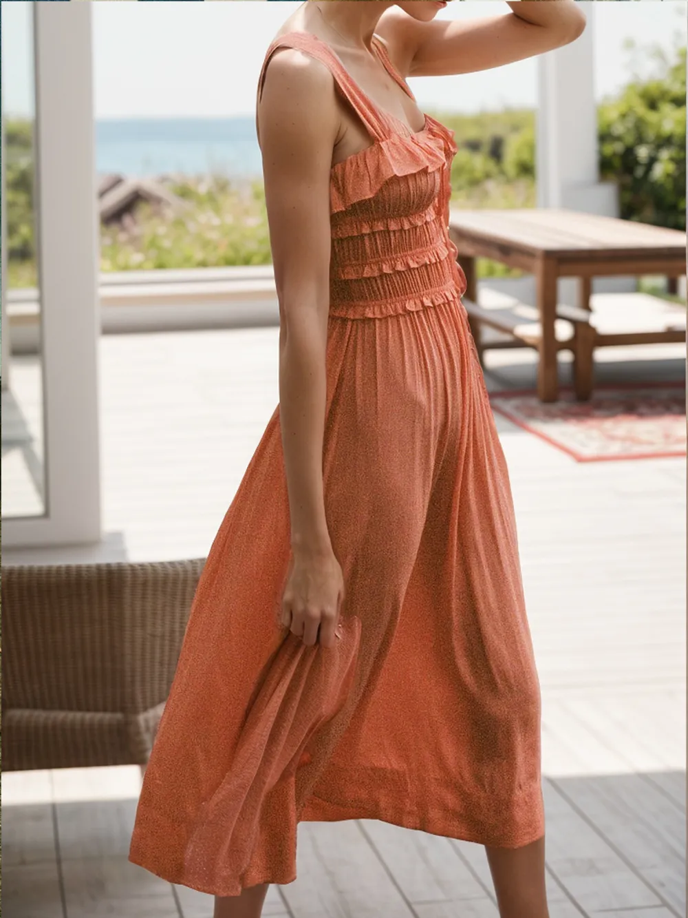 Frill Square Neck Wide Strap Dress, image 3