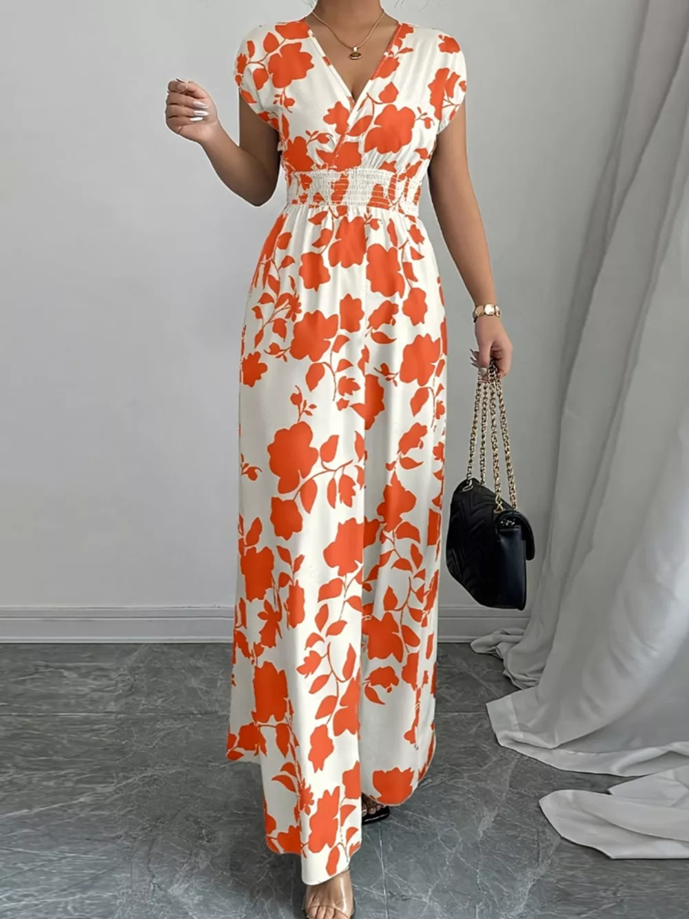 Printed Surplice Cap Sleeve Maxi Dress, image 5