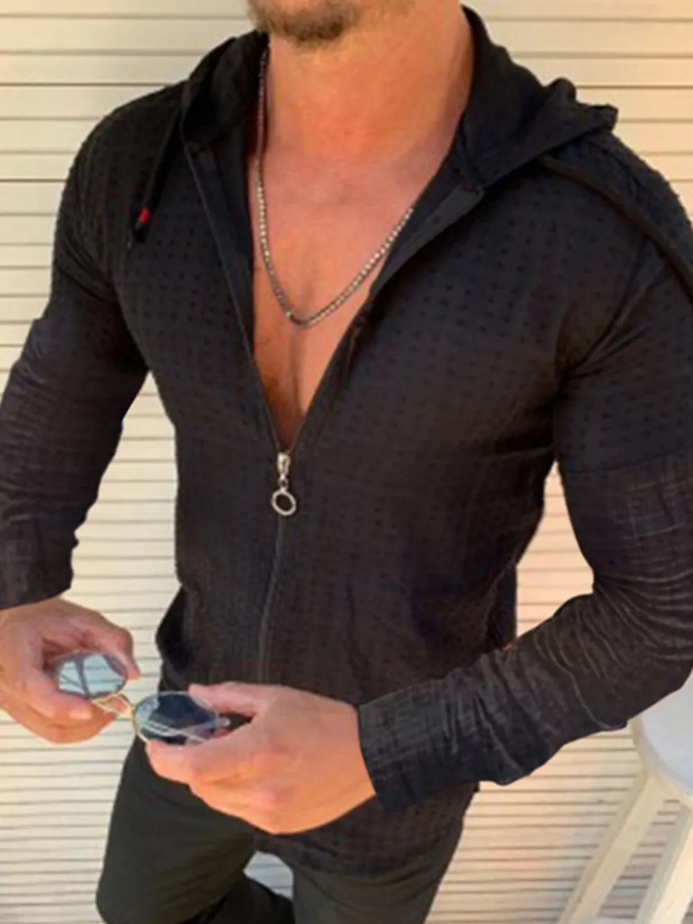 Men's Full Size Zip Up Long Sleeve Hooded Top Plus Size