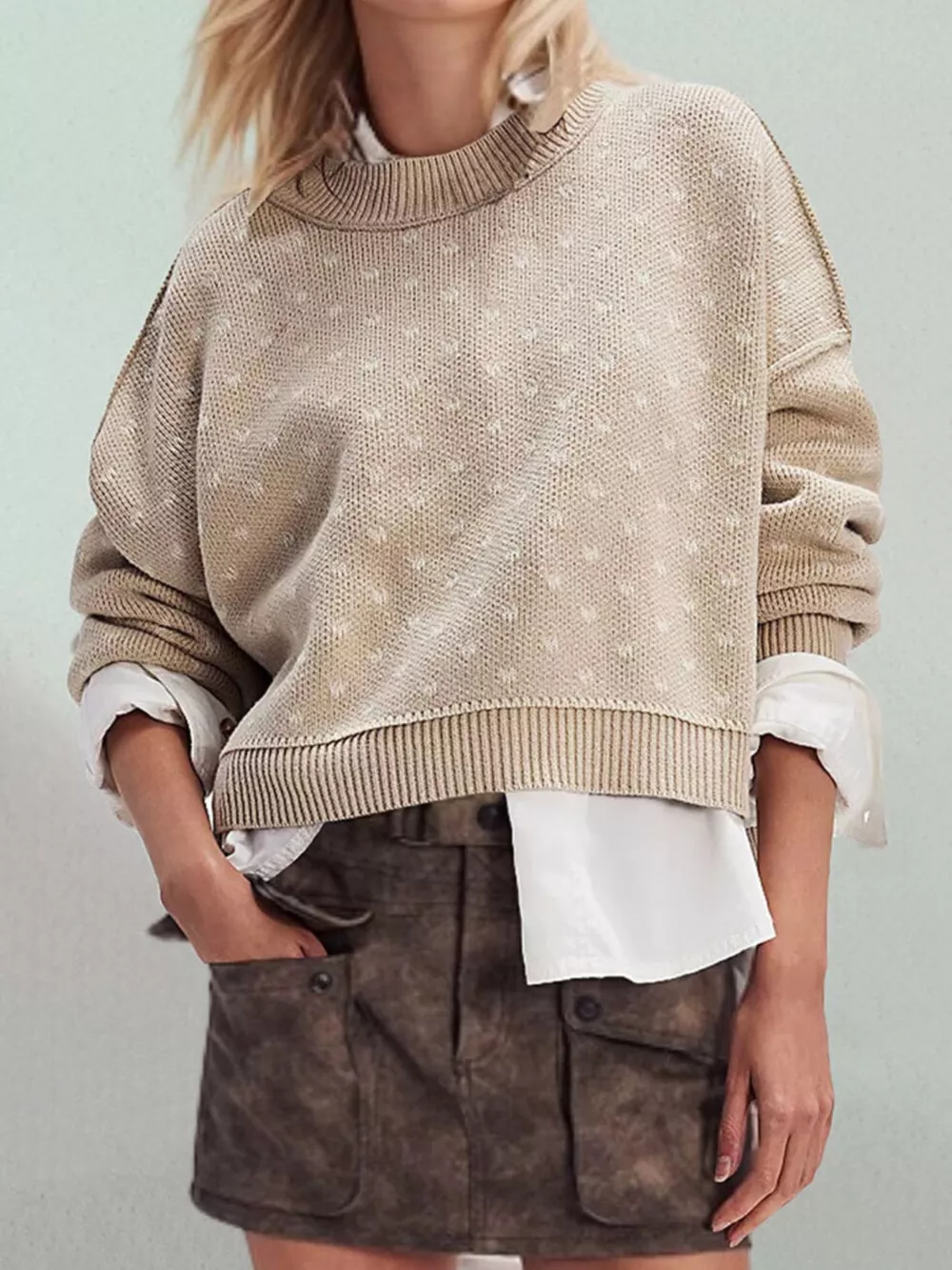 Ribbed Trim Dropped Shoulder Sweater, image 3