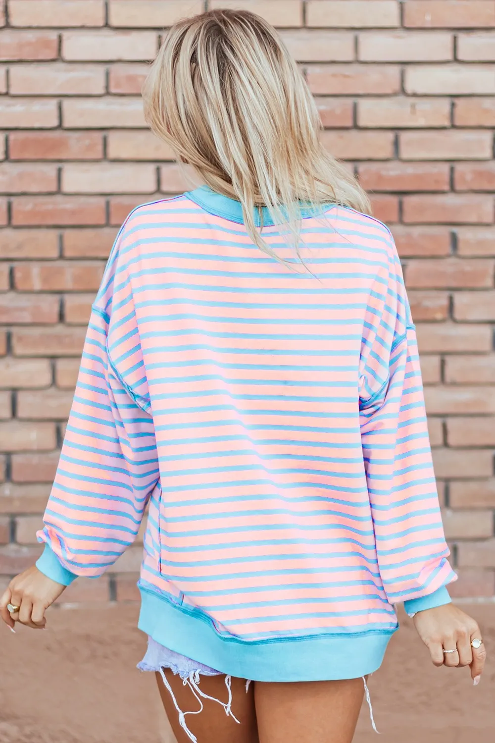 High-Low Striped Long Sleeve Sweatshirt, image 6