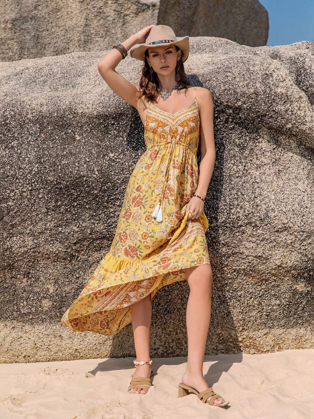 Tassel Printed Tiered Cami Dress, image 3