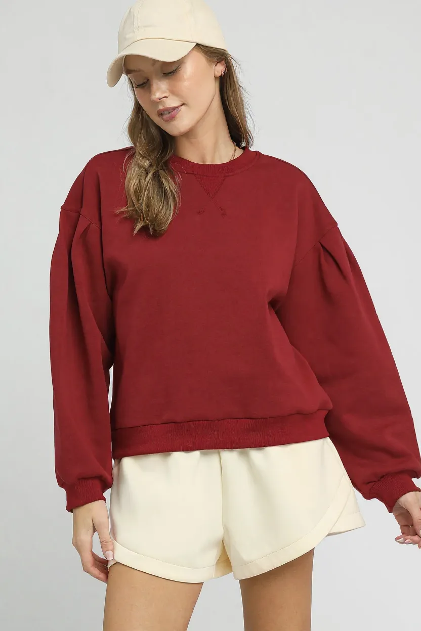 Round Neck Sweatshirt with Pleated Detail