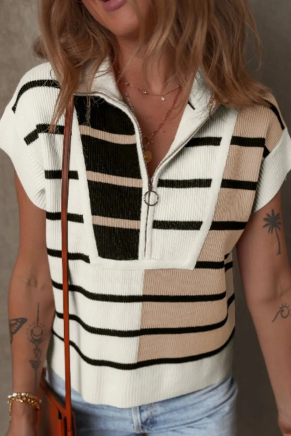 Striped Half Zip Sweater Vest, image 7