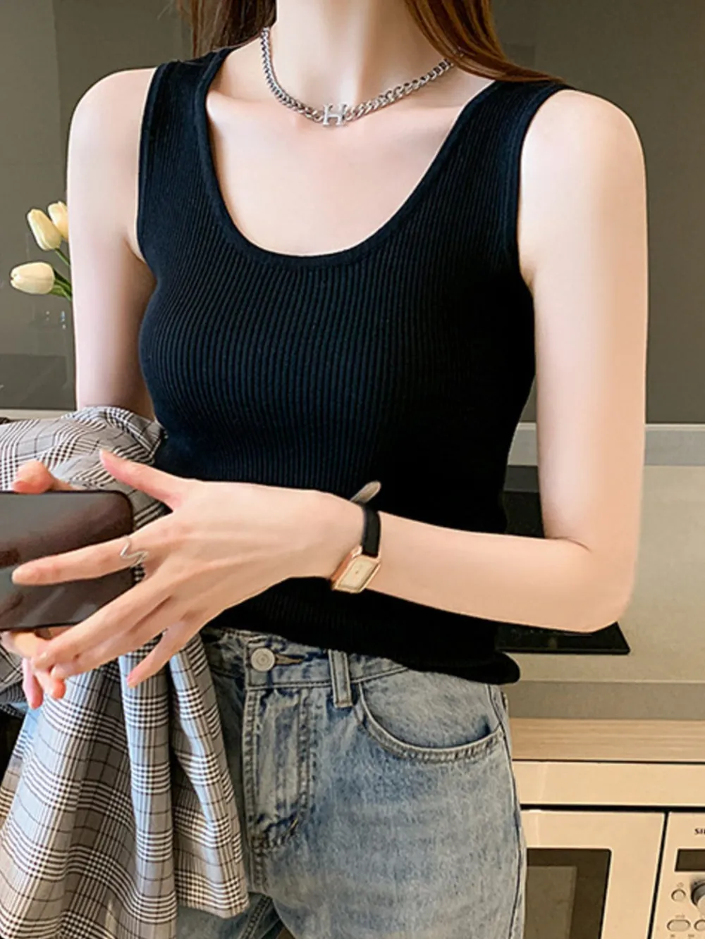 Plus Size Ribbed Scoop Neck Tank, image 11
