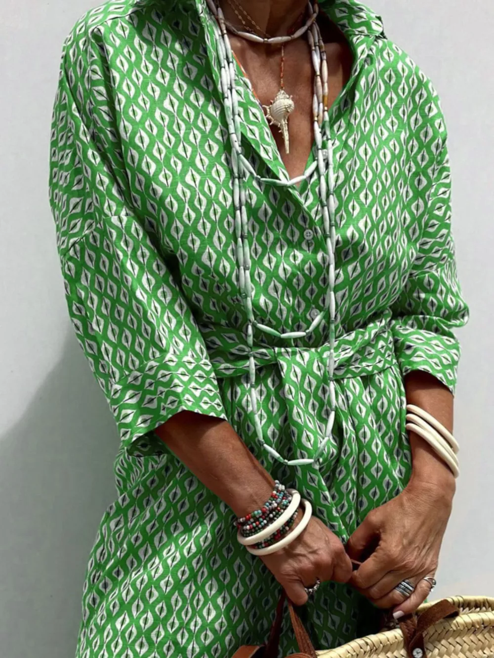 Full Size Printed Button-Down Midi Dress Plus Size, image 6
