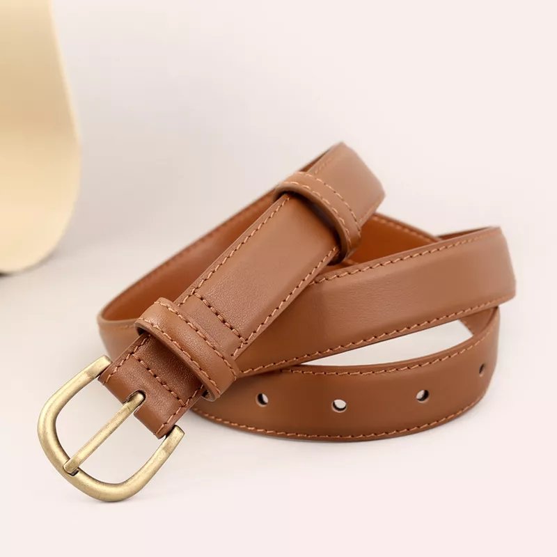 Skinny Leather Belt with Golden Buckle, image 5