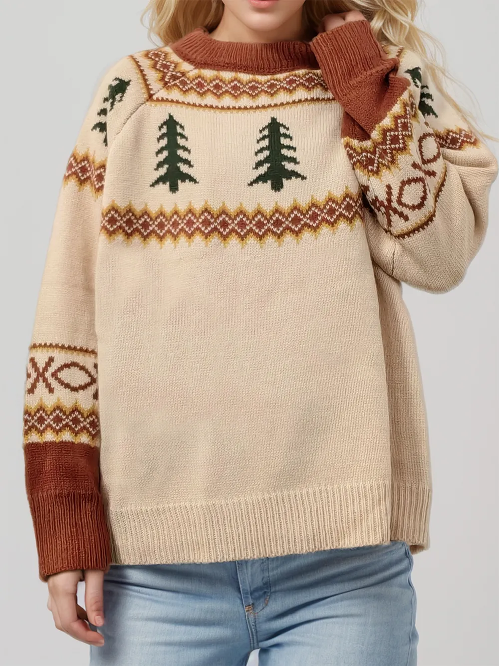 Graphic Round Neck Long Sleeve Sweater, image 3