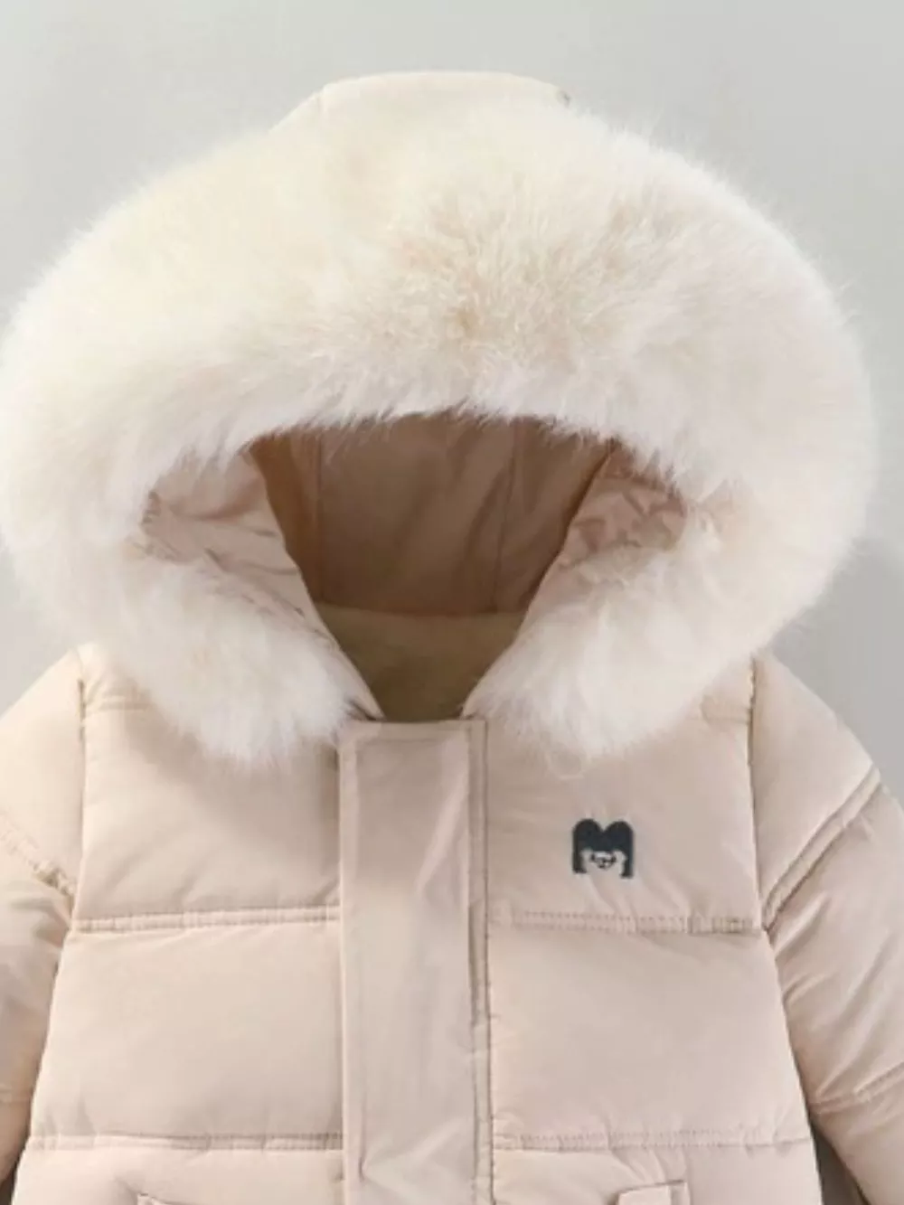 Children's Warm Padded One-Piece Snowsuit with Fur Hood, image 14