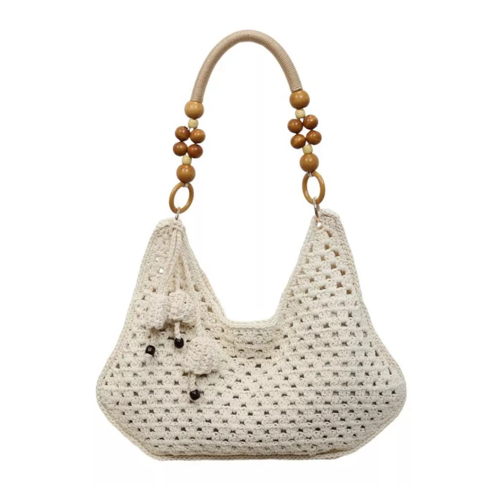 Crochet Knit Beaded Strap Shoulder Bag, image 7