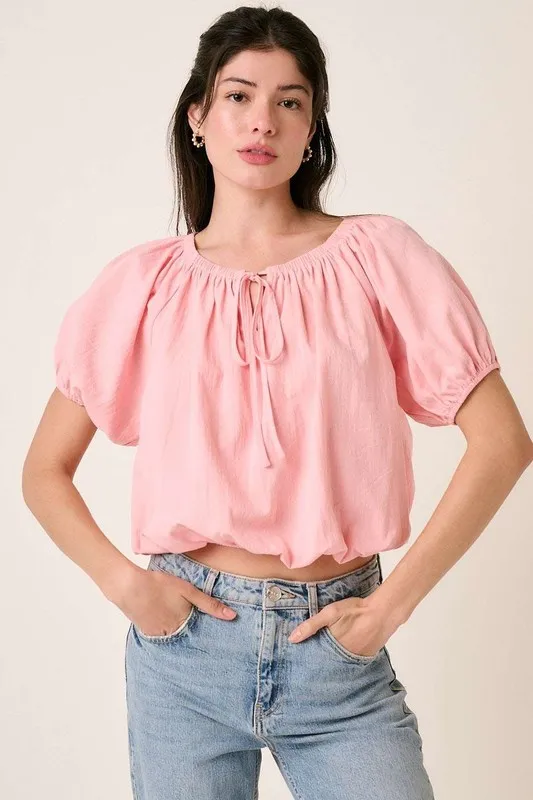 Linen Two-Way Short Sleeve Crop Blouse