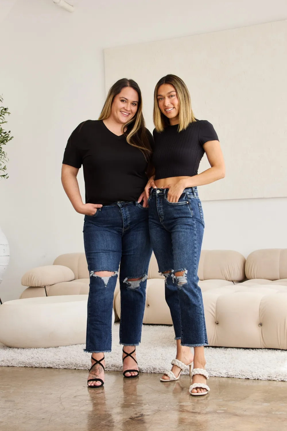 Crop Dylan Full Size Tummy Control Distressed High Waist Raw Hem Jeans, image 3