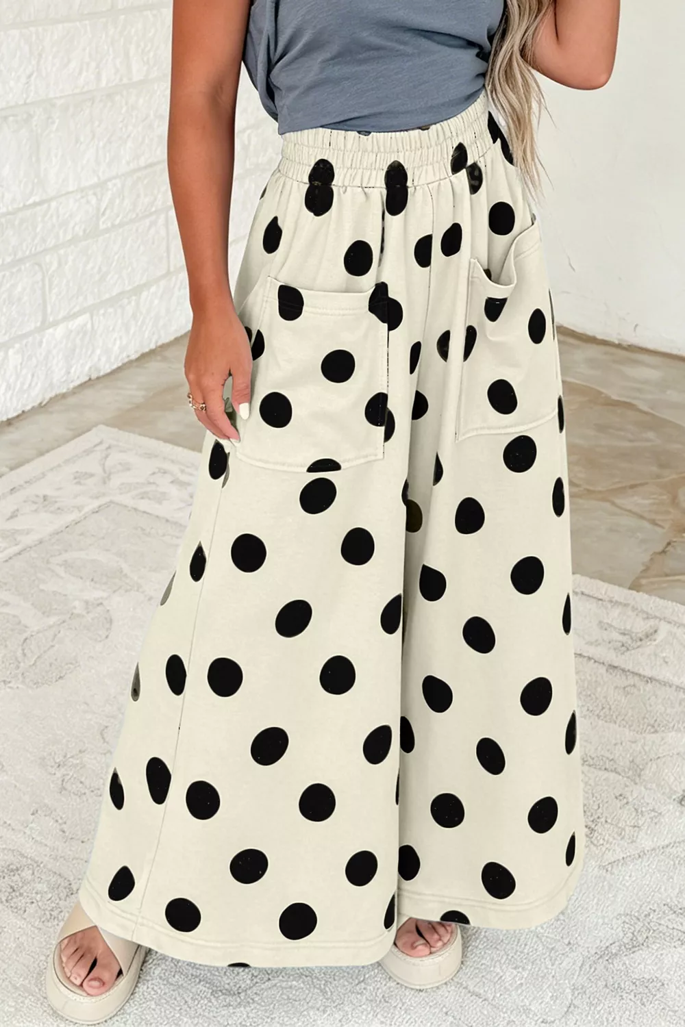 Polka Dot Wide Leg Elastic Waist Casual Pants