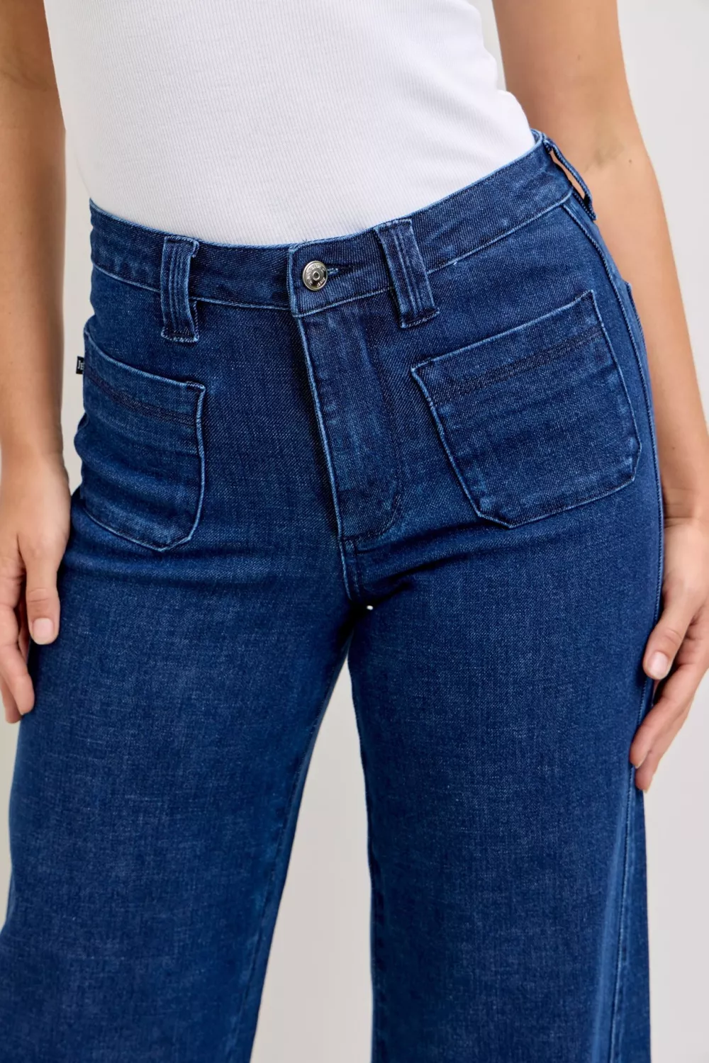 High-Waisted Retro Wide Jeans with Patch Pkts & Twisted Seams, image 7