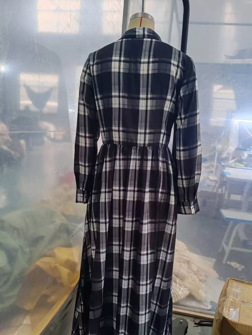 Full Size Plaid Long Sleeve Shirt Maxi Dress Plus Size, image 6