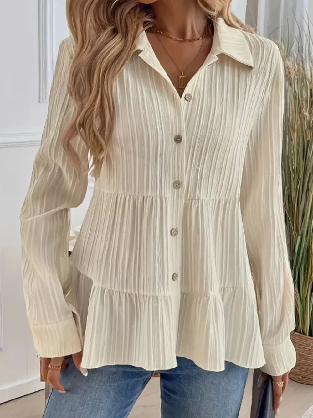 Striped Button-Down Tiered Shirt, image 11