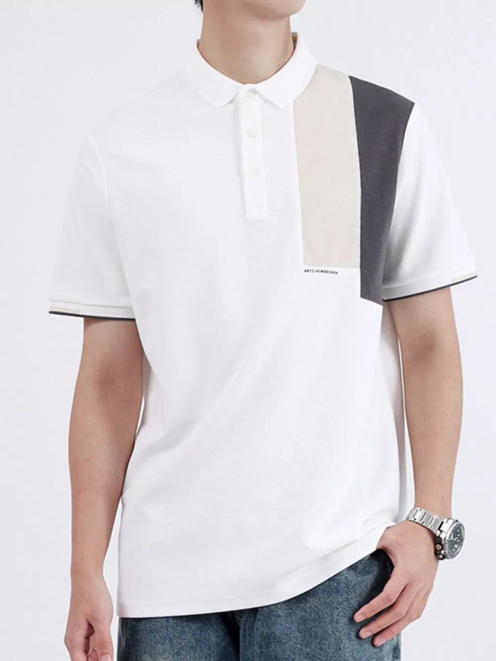 Men's Plus Size Button Detail Short Sleeve Polo, image 3