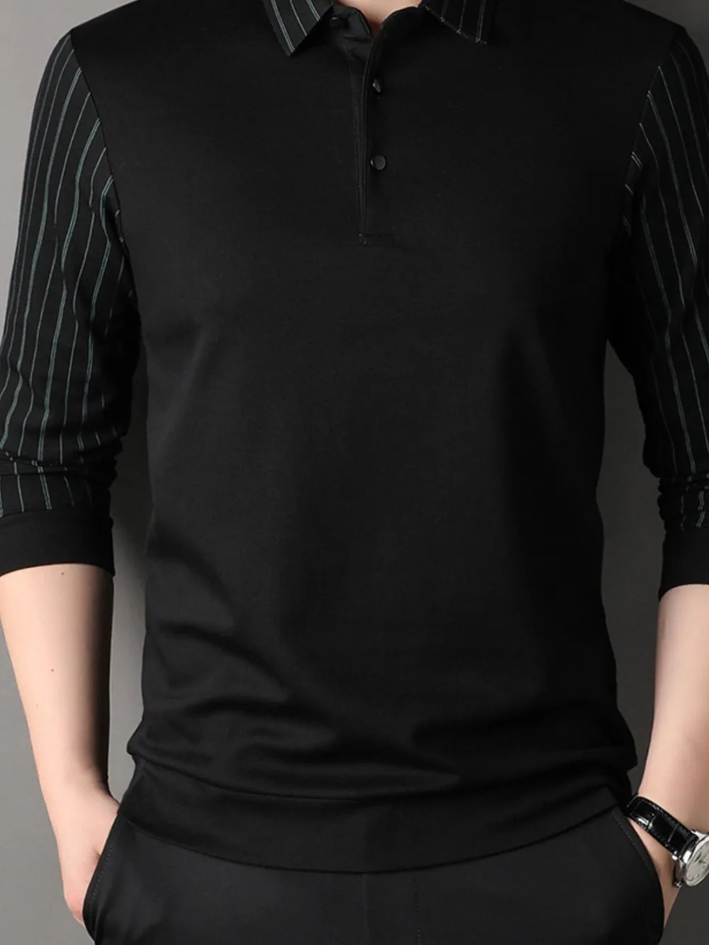 Men's Plus Size Striped Long Sleeve Polo