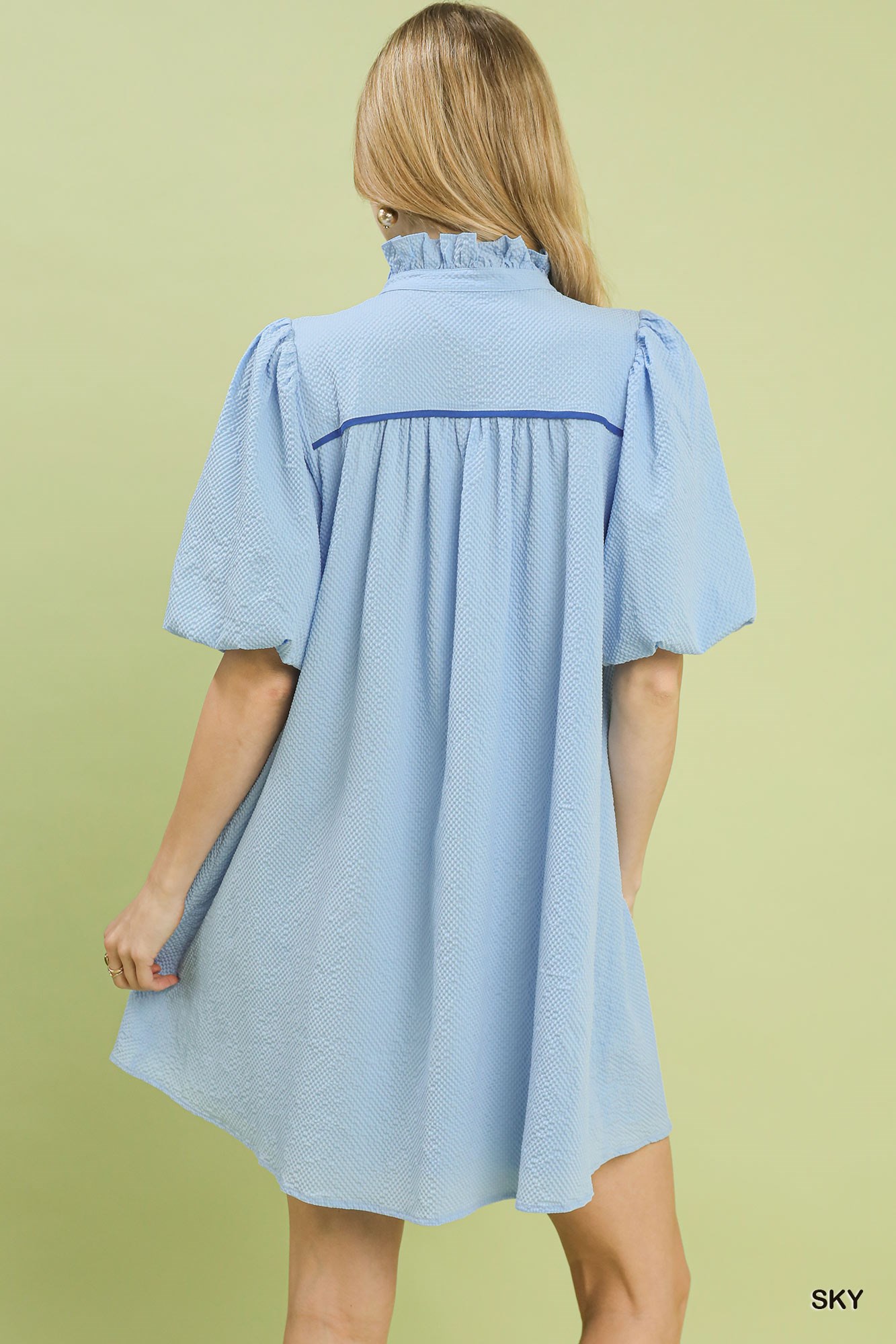 Seersucker Puff Sleeve Dress, image 3