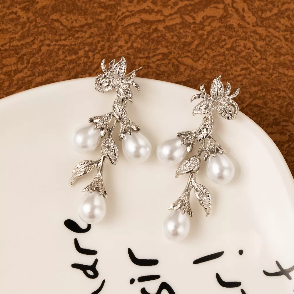 Flower Synthetic Pearl Branch Earrings, image 2