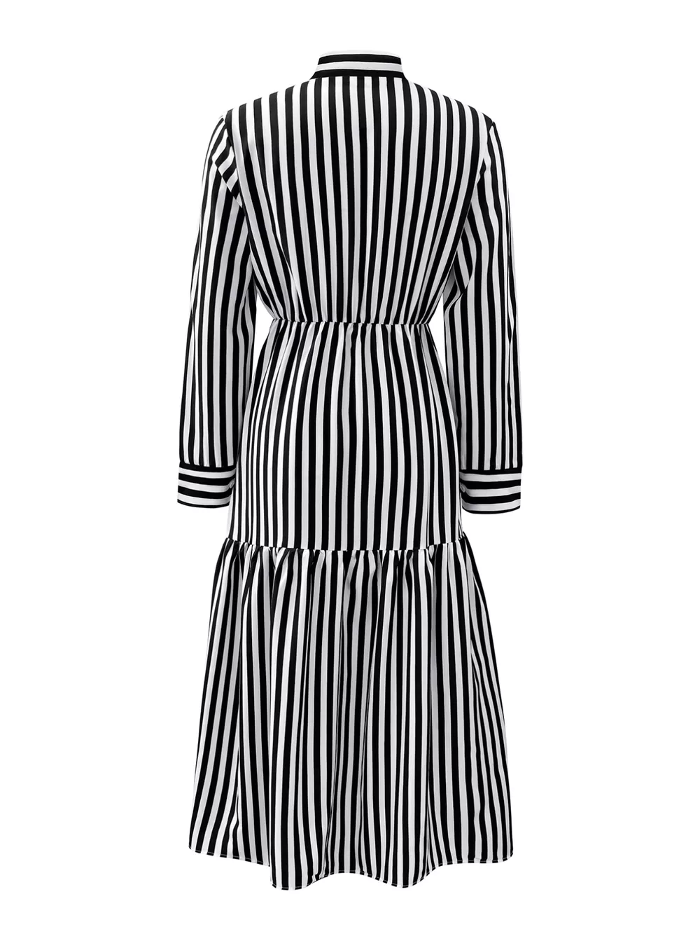 Striped Notched Long Sleeve Midi Dress, image 5
