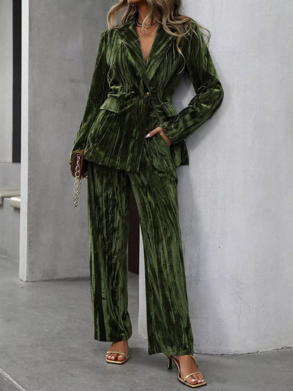 Lapel Collar Long Sleeve Blazer and Pants Set, image 9