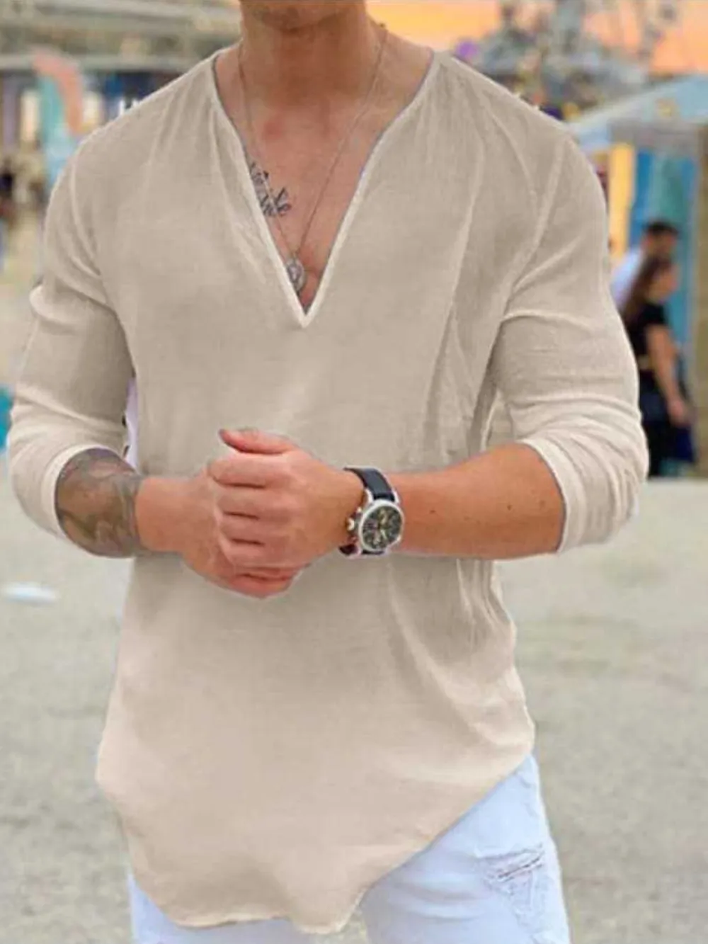 Men's Full Size V-Neck Long Sleeve Top Plus Size, image 5