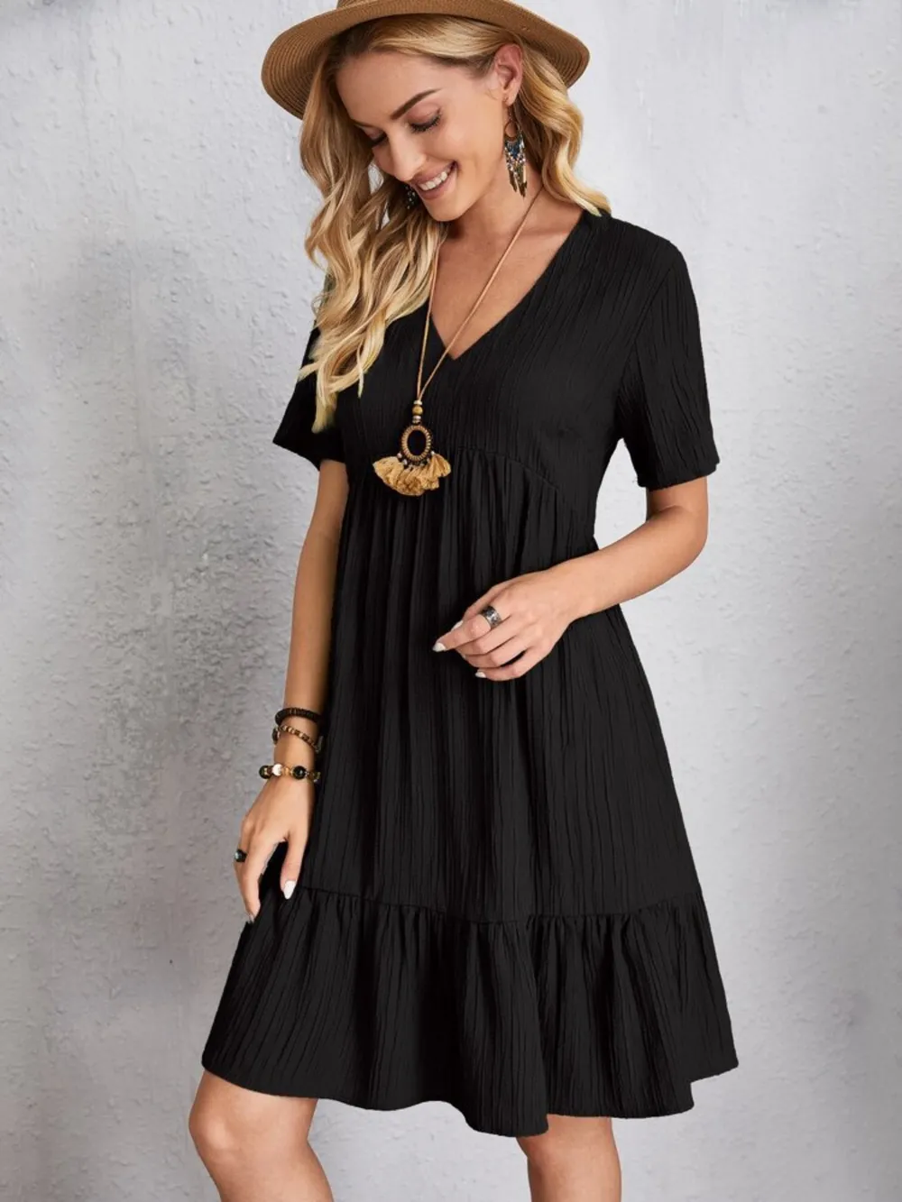 Full Size V-Neck Short Sleeve Dress, image 12