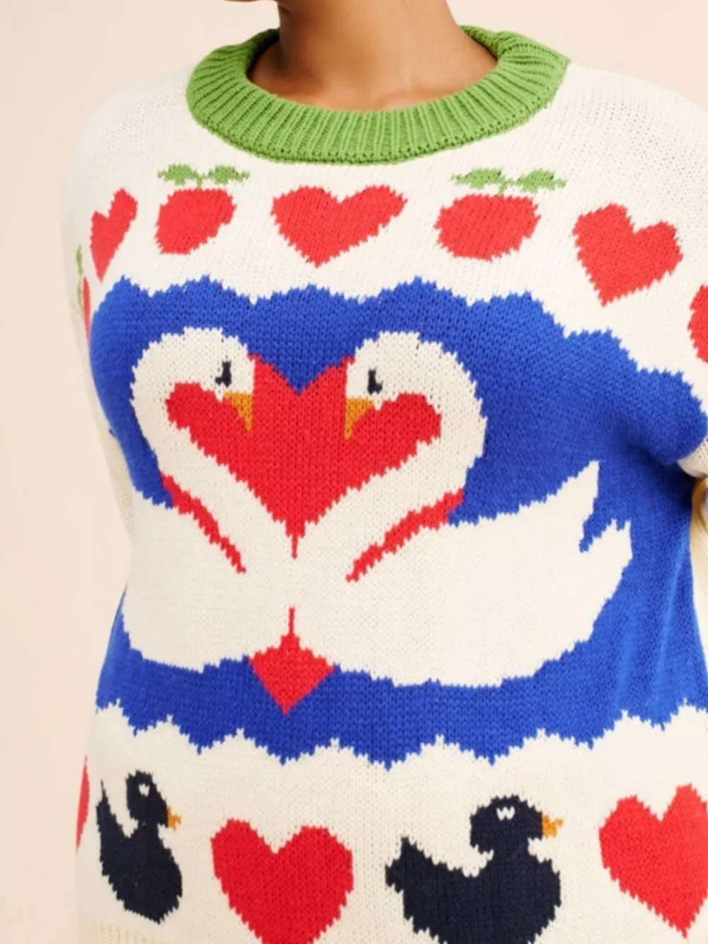 Swan Heart Pattern Round Neck Sweater, image 4