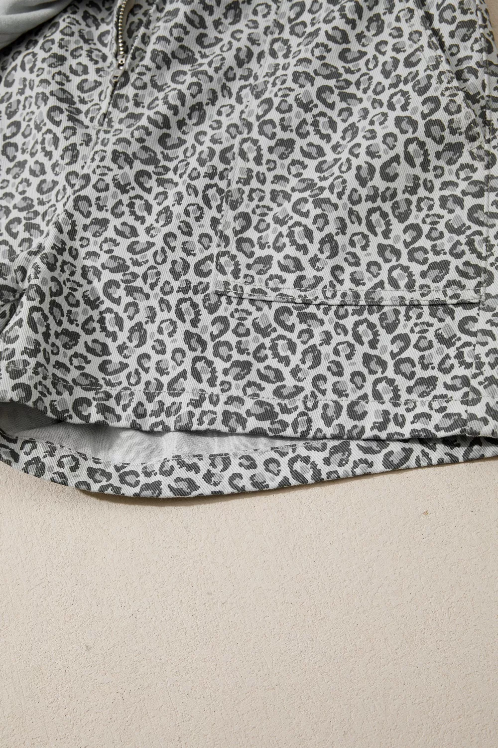 Leopard Print Elastic Waist Denim Shorts, image 9