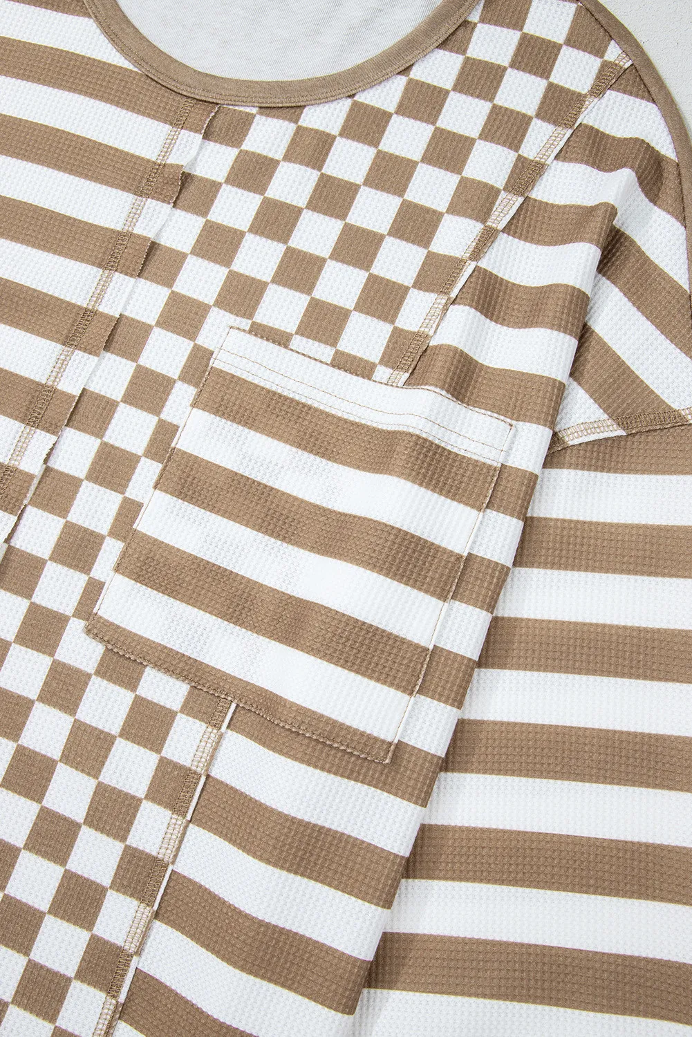 Checker & Stripes Round Neck Long Sleeve Blouse, image 5