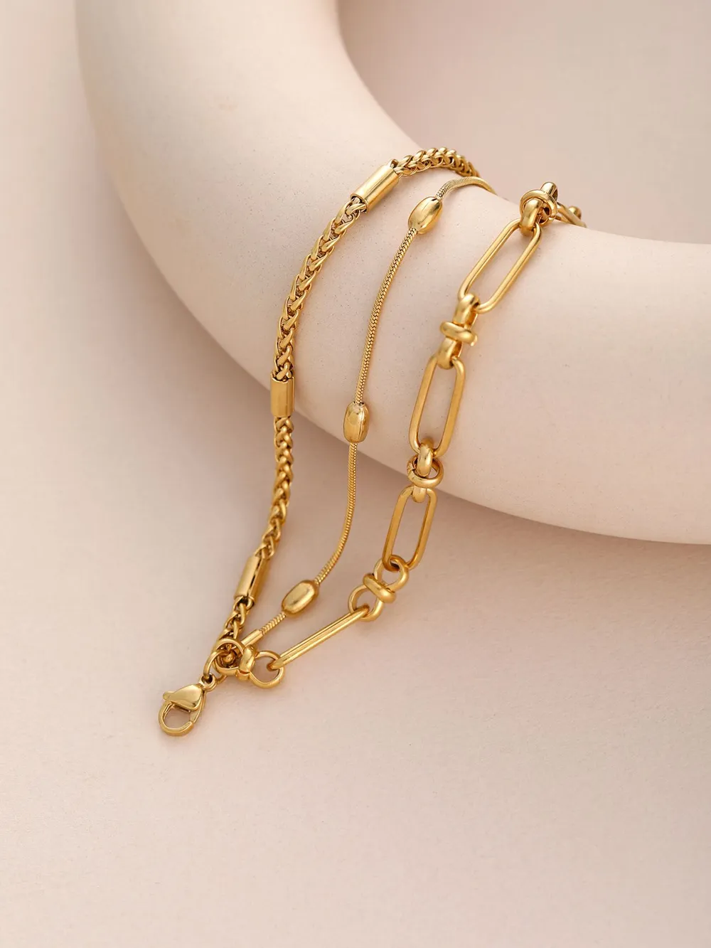 18K Gold-Plated Layered Chain Necklace and Bracelet Jewelry Set, image 2
