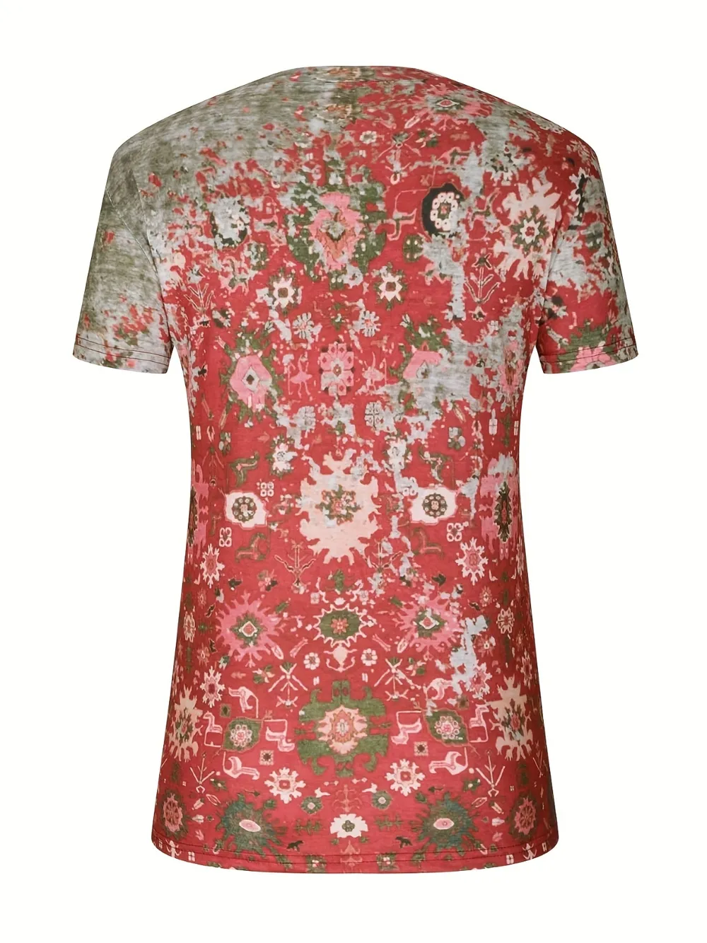 Full Size Printed Notched Short Sleeve Blouse, image 3