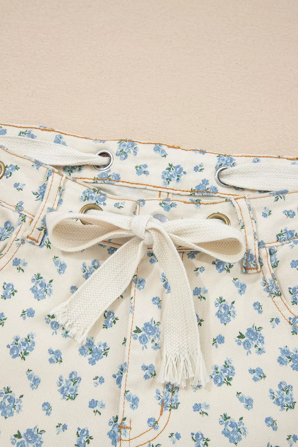 Grommet Knot Waist Floral Barrel Leg Jeans, image 5