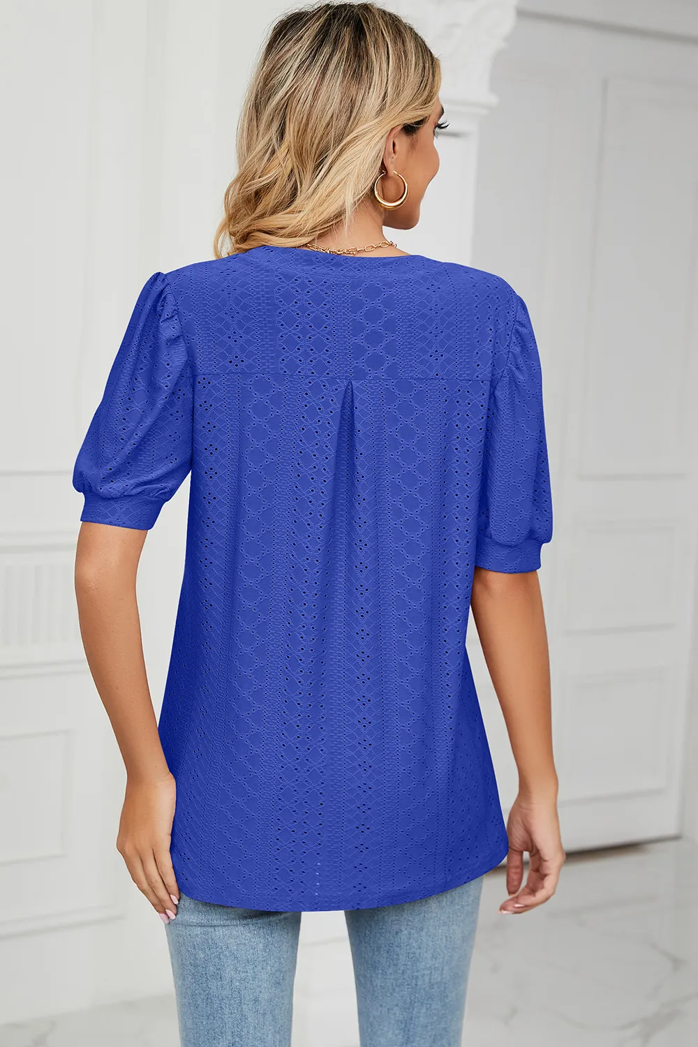 Eyelet Notched Short Sleeve T-Shirt, image 3