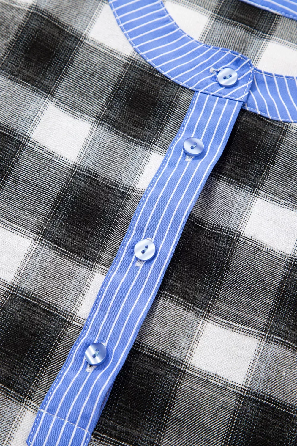 Contrast Striped Edge Half Placket Plaid Blouse, image 3