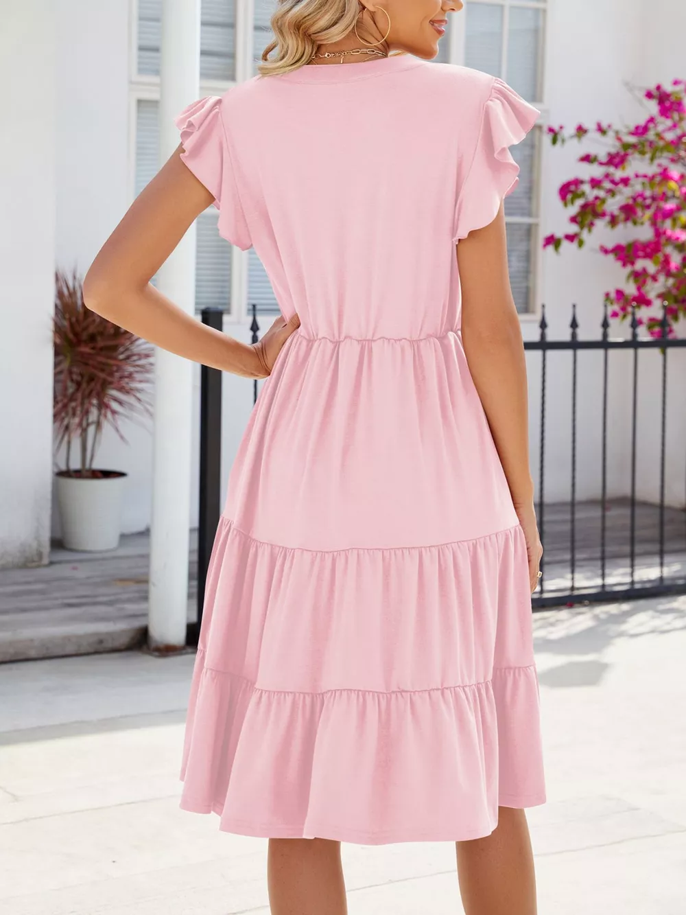 Ruffled Notched Tiered Midi Dress, image 14